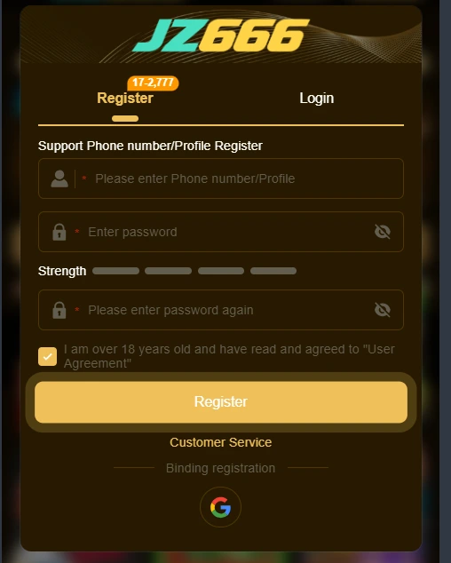 JZ666 Game registration page